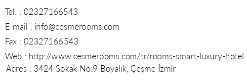 Rooms Smart Luxury Hotel telefon numaralar, faks, e-mail, posta adresi ve iletiim bilgileri